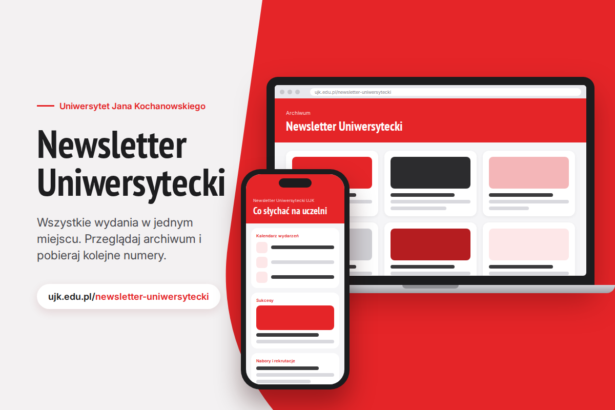 Laptop i smartfon ze stroną archiwum Newslettera Uniwersyteckiego UJK